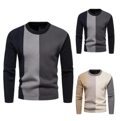 Men's Winter Knitted Sweater Jumper Colorblock Knitwear Slim Fit Pullover Tops