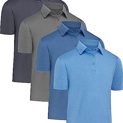 MLYENX Polo Shirts for Men Quick-Dry Athletic Golf Polo Casual Short Sleeve Moisture Wicking Shirts, 4 Pack Dark Grey, Milddle Blue, Navy, Light Blue, Large