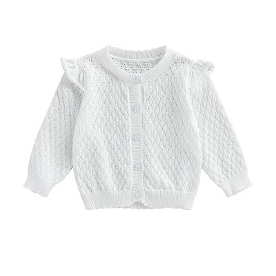 MoccyBabeLee Baby Girls Knitted Cardigan Sweater Crewneck Knit Crochet Button Closure Cardigan Tops Coat Outwear Fall Winter Floral Warm Clothes (A White, 0-3 Months)