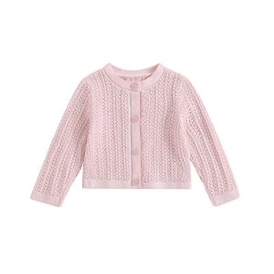 MoccyBabeLee Baby Girls Knitted Cardigan Sweater Crewneck Knit Crochet Button Closure Cardigan Tops Coat Outwear Fall Winter Floral Warm Clothes (C Pink, 0-3 Months)