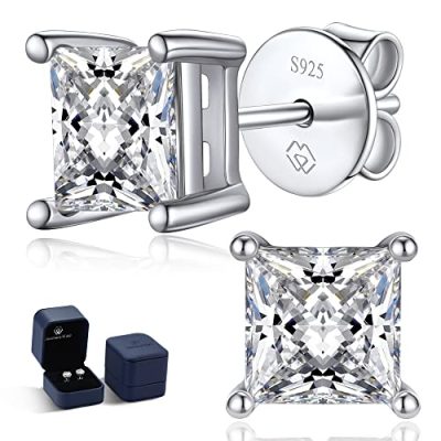 MomentWish Black Moissanite Snowflake Earrings, 2 Carat Moissanite Stud Earrings for Women, D Color VVS1 Simulated Diamond 925 Sterling Silver Solitaire Earrings 6.5mm