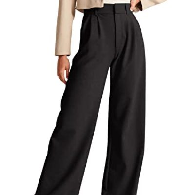 NIMIN High Waisted Work Pants for Women Business Casual Office Dress Pants Trousers with Pockets 2023, Black, Large