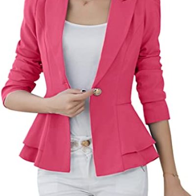 OMZIN Womens Blazers Casual Open Front Long Sleeve Casual Jacket Coat Blazer Jackets Rose L