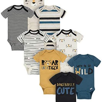 Onesies Brand Baby Boys' 8-Pack Short Sleeve Mix & Match Bodysuits Toddler T-Shirt Set, Dangerously Cute Tiger, Newborn