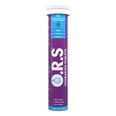 O.R.S Hydration Tablets with Electrolytes, Vegan, Gluten and Lactose Free Formula – Soluble Sports Hydration Tablets with Natural Blackcurrant Flavour, 24 Count (Pack of 1)