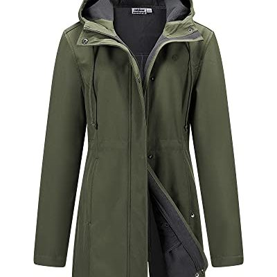Outdoor Ventures Softshell Jacket Ladies Rain Jacket Functional Lightweight Rain Coat Windbreaker Waterproof Hiking Jacket Breathable Outdoor Jacket with Hood for Spring Fall Winte Olive Green 2XL