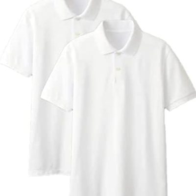 Pack of 2 Kids Boys Girls School White Uniform Plain Polo Short Half Sleeve Shirts Outdoor Sports Gym(White 5-6)