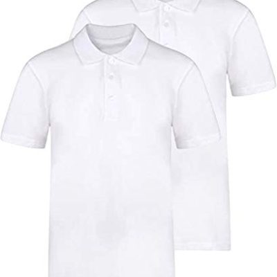 Plain Polo Shirt (Pack of 2) Boys and Girls Age 3-14, 100% Cotton School P.E Sports Gym Short Sleeve Outdoor (White, 13-14)