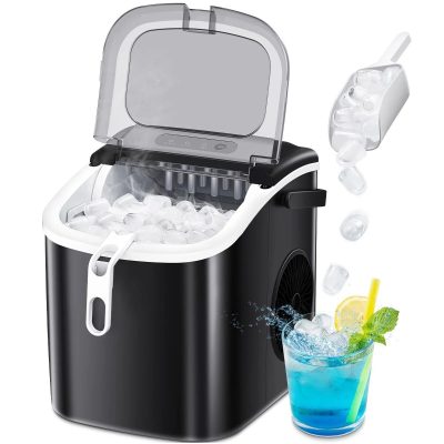 Portable Ice Maker Countertop 9Pcs/8Mins 26Lbs/24H For Kitchen/Office/Bar/Party