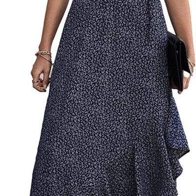 PRETTYGARDEN Women's Summer Wrap Maxi Dress Casual Boho Floral V Neck Short Slee