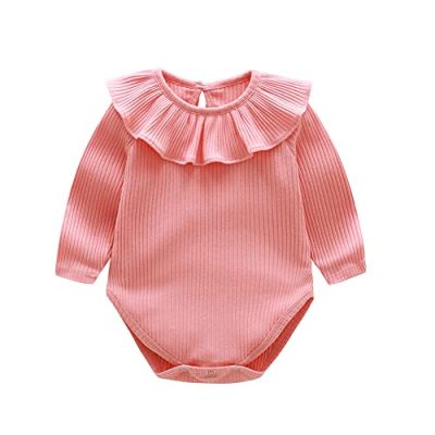 PythJooh Newborn Baby Girl Boy Short Sleeve Romper Unisex Kid Ruffled Collar Rib Cotton Bodysuit Playsuit 3-24Months