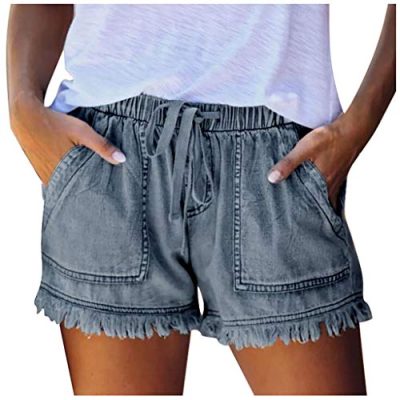 Ripped Jean Shorts Womens Shorts Denim Ripped Washed Petite Length Summer Shorts Destroyed Hot Pants Trendy Party Shorts(24#Dark Blue,L)