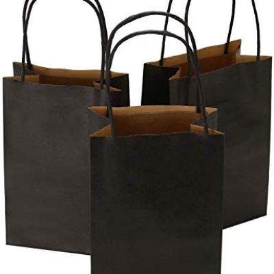 Ronvir 50Pcs Paper Bags 14 x 8 x 21cm Small Black Gift Bags Recycled Kraft Bags With Handles For Party, Business, Birthday, Wedding, Christmas, Halloween