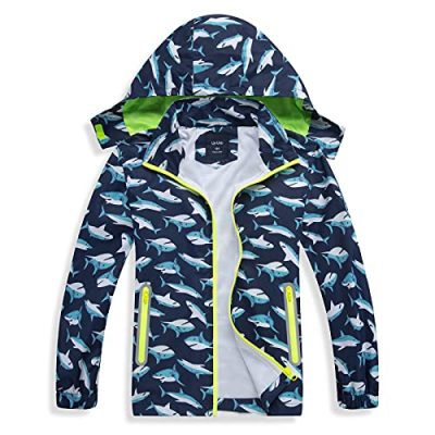 SHIBASHAN Boy Rain Jacket Kids Waterproof,Boys Outdoor Rain Coats,Softshell Jacket Girls' Raincoats(Navy Shark 3T)