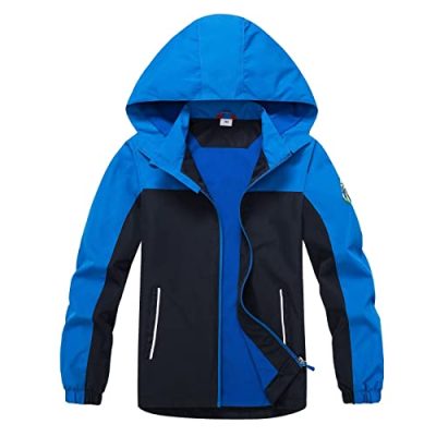 SHIBASHAN Boys Girls Waterproof Jackets, Windbreaker Rain Coats for children, Lightweight Windproof Outdoor Raincoat kids, Blue Navy, 12-14 Years