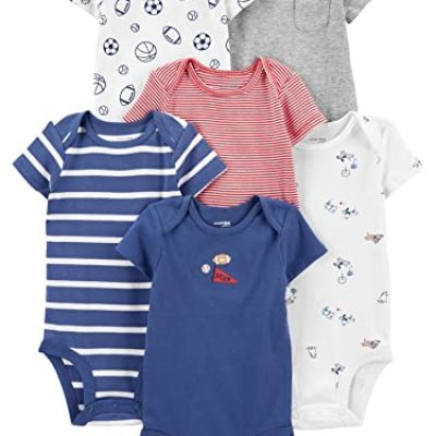 Simple Joys by Carter's Baby Boys' Short-Sleeve Bodysuit, Pack of 6, Sports/Multi Stripe, 3-6 Months