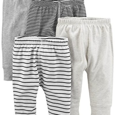 Simple Joys by Carter's Baby Boys' Trouser, Pack of 4, Black Mini Stripess/Grey/Light Grey/White Stripes, 3-6 Months