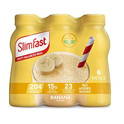 SlimFast Ready To Drink Shake, Tasty, Balanced Shake with 15g protein, 23 Vitamins and Minerals and No Sugar, Banana Flavour, 6 x 325 ml Multipack, Packaging May Vary
