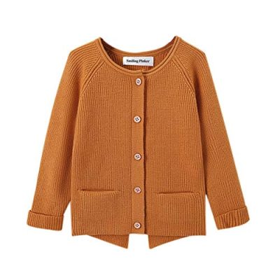 SMILING PINKER Toddler Girls Knit Cardigan Soft Warm Sweaters with Pockets (Camel, 12-24 Months)
