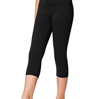 Stelle Girls Athletic Leggings Kids Dance Workout Running Yoga Pants with Hidden Pocket, Capri-black, 8-10 Years