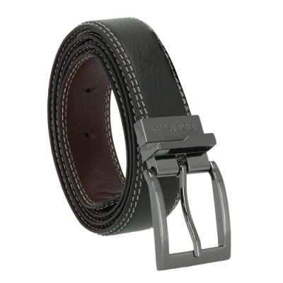 Steve Madden Men's Dress Casual Every Day Leather Belt, Black/Brown (Double Stitch), 38