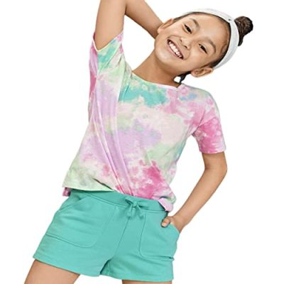 The Children's Place Girls' Active Short Sleeve Tie Dye Cut Out High Low Top, Simplywht, XX-Large