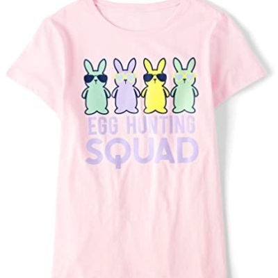 The Children's Place Girls' Short Sleeve Graphic T-Shirt, Mom Egg Hunt, L