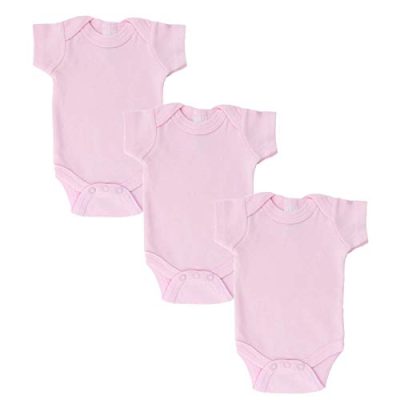 Tiny Baby Bodysuits, Short Sleeved Cotton Vests, Rompers, Popper Fastening, 3 Pack, Pink, 3.5kg