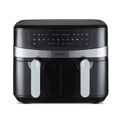 Tower T17088 Vortx 9L Duo Basket Air Fryer with Smart Finish, 2600W Power, Black