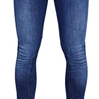 True Face Mens Jeans Skinny Denim Pants Stretch Fit Trouser Zip Fly Elasticated Cotton Bottoms Casual Wear 5 Pockets TF021 34L (34WX34, Dark Mid Wash)