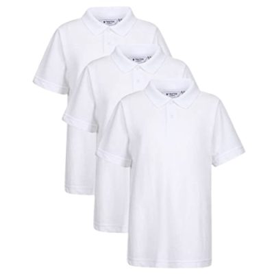Trutex 3 Pack Plain White Polo Shirts Kids School Uniform Sports PE Kit Activewear Tshirt | Unisex Boys & Girls Standard Fit Short Sleeve | Size Age 9-10 Years, Measurement 25/27