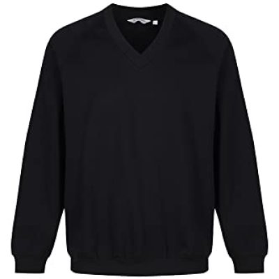 Trutex Plain V-Neck Sweatshirt | Kids Sizes Age 2-13 Unisex Girls Boys School Uniform Jumper | Comfortable & Warm Long Sleeve Machine Wash | Black 3-4 Years