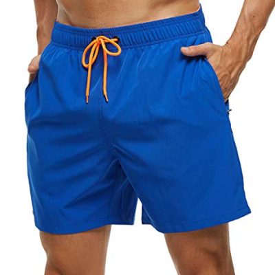 Tyhengta Men's Stretch Swim Trunks Quick Dry Beach Shorts with Zipper Pockets and Mesh Lining - Blue - 36A