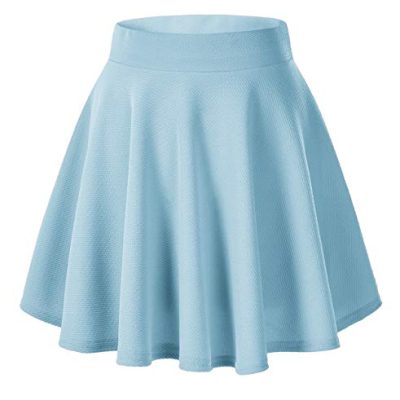 Urban Coco Women's Basic Solid Versatile Stretchy Flared Casual Mini Skater Skirt (X-Small, Light Blue)