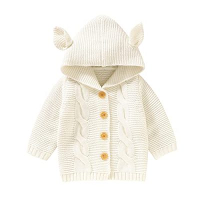 Warm Sweater for Little Girls Baby Girl Boy Knit Cardigan Sweater Hoodies Warm Tops Toddler Infant Fox Ear Outerwear Jacket Coat Outfit Clothes (Beige, 3-6 Months)