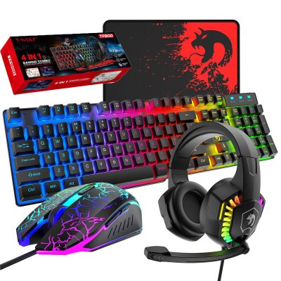 Wired Gaming Keyboard and Mouse RGB LED Rainbow Backlit for Computer Desktop