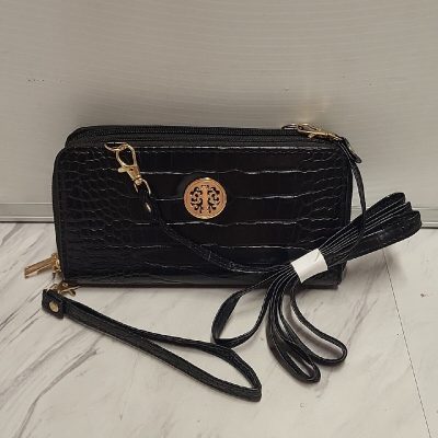 Womens Dual Zipper Wallet with Removable Wristlet And Shoulder Strap Black
