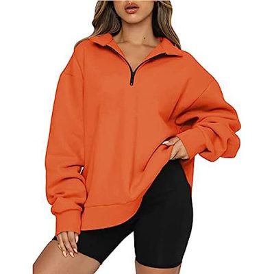 Womens Oversized Half Zip Pullover Long Sleeve Sweatshirt Solid Color Drop Shoulder Trendy Hoodie Ouffits Teen Girls Fall Y2K Clothes