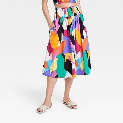 Women's Smocked Midi A-Line Skirt - A New Day