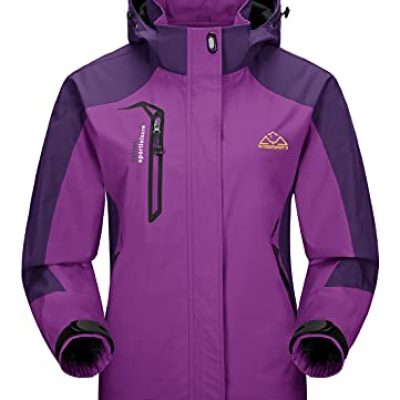 YSENTO Womens Waterproof Jackets Lightweight Outdoor Hiking Walking Softshell Rain Coat with Hood(Purple,M1)