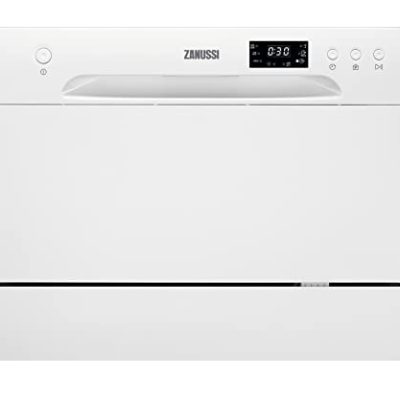 Zanussi ZDM17301WA Freestanding Counter Top Dishwasher, Compact Dishwasher, 55 cm Width, 6 Place Settings, 6 Programmes, Residual Drying, 52dB, White [Energy Class F]