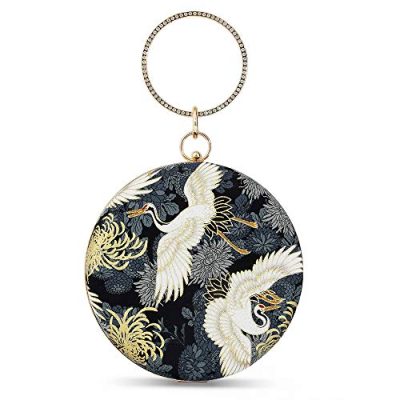 zebrum Womens Evening Clutch Bag Designer Evening Handbag Hand Bag,Lady Party Wedding Clutch Purse, Black-big Round