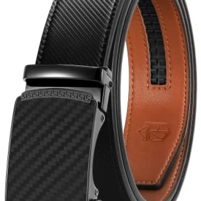 Zitahli Men's Belt,Ratchet Belt Dress with Premium Leather,Slide Belt with Easier Adjustable Automatic Buckle, Carbon Fiber Metal-black-thick Edge, Medium