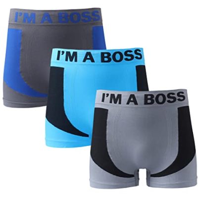 ZRWASKA® Men's Seamless Boxer Shorts Sports Trunks with Waistband Elastic Soft Everyday Wear, Comfortable Mens Underwear Briefs (Pack of 3) UK Size L (Colour DARKGRAY-SKYBLUE-LIGHTGRAY)